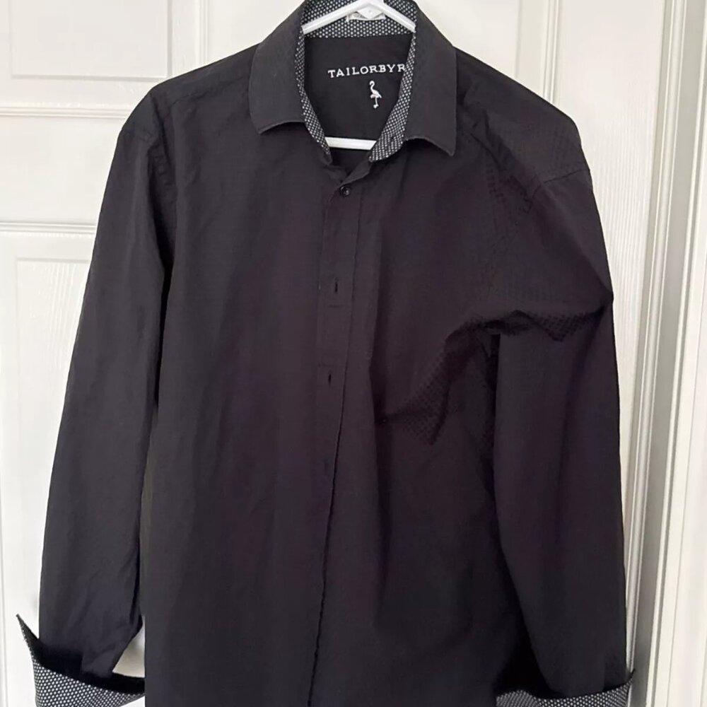 Tailorbyrd Black Mens Long Sleeve Button Down Shirt Size L